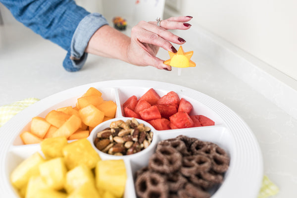 pinstripes melamine divided dish with sunshine mini and snacks
