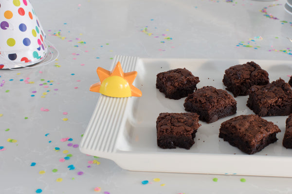 sunshine minis with melamine platter and brownies