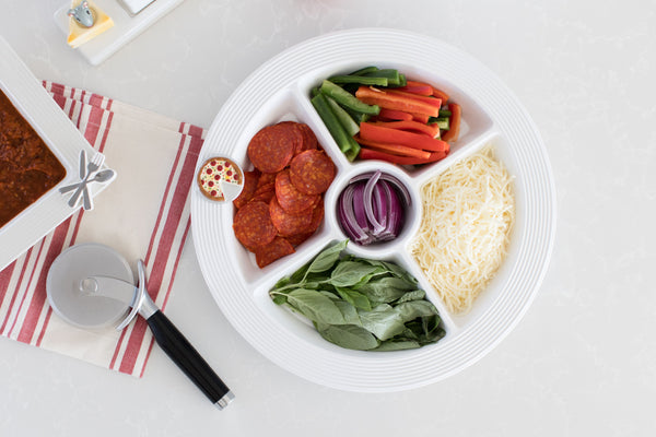 pizza mini on a pinstripes melamine divided dish