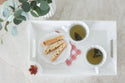 fall leave and melamine tray and tea