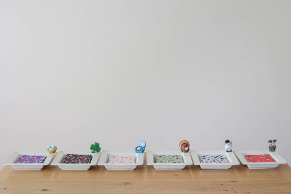 robin's egg nest mini and various minis on napkink holders with our nora fleming napkins