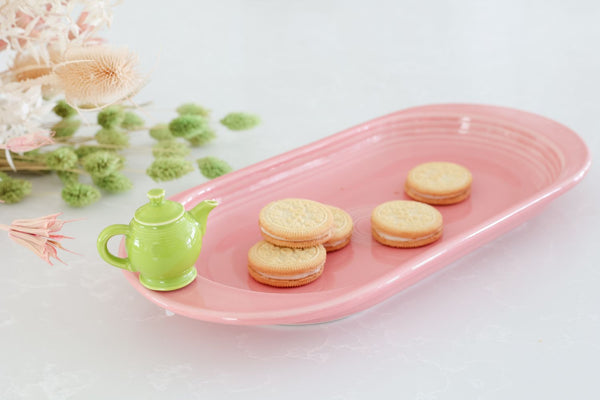 Fiesta teapot and pink platter mini