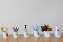 pinstripes round cutie container with ketchup and mustard mini, pumpkin mini, peace mini, cactus mini, polar bear mini and pink flower mini