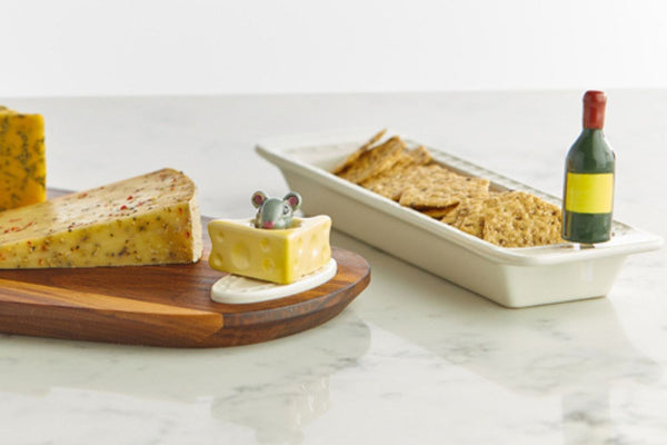 mouse and cheese mini with wood board wine bottle mini and crackers