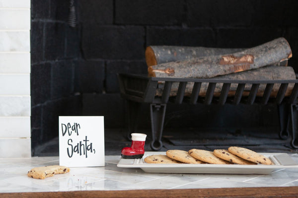santa boot mini with a message board and platter with cookies