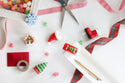 wagon with Christmas tree on top mini and Santa boot mini with christmas tree, snowflake and candyland lane minis