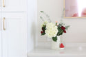 red heart mini and cutie container with flowers