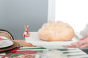Rudolph, the Red-Nosed Reindeer mini on pinstripes rectangle with a loaf of bread