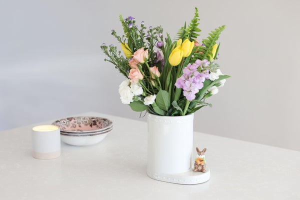 easter bunny and carrots with the crock and candle