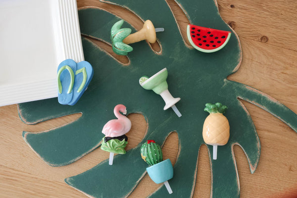 flip-flops, palm tree, watermelon, margarita, pineapple, flamingo and cactus minis