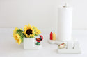 grill mini, mustard and ketchup mini, hot dot mini, paper towel holder and salt and pepper shakers, sunflowers in a cutie container