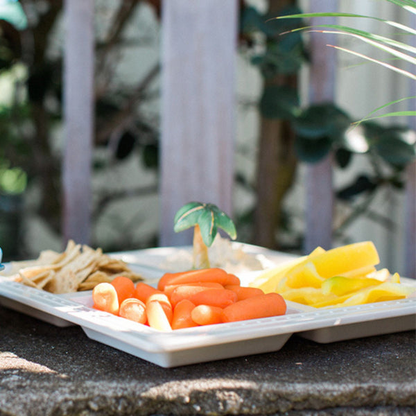 palm tree mini on the square divided dish outside with vegetables