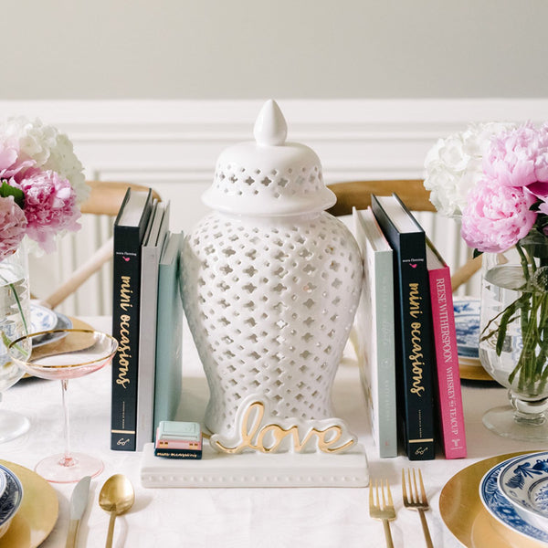 mini occasions book and mini set love message and table setting