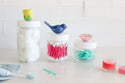 tulip mini, blue bird mini, pink flower mini, containers