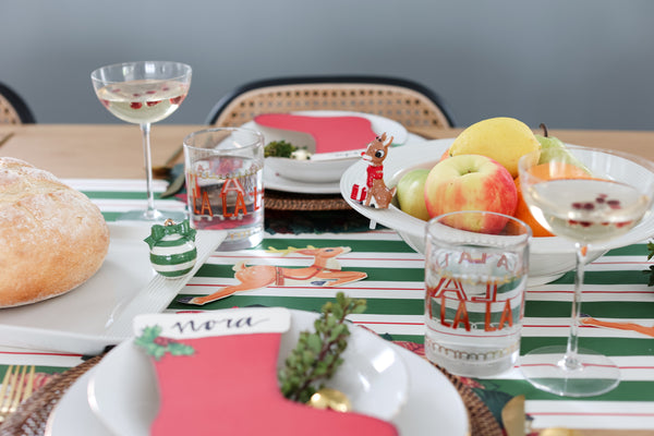 pinstripes baby bowl with Rudolph the Red nosed Reindeer and Christmas place setting