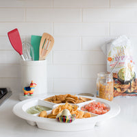 pinstripes melamine divided dish with chips and salsa
