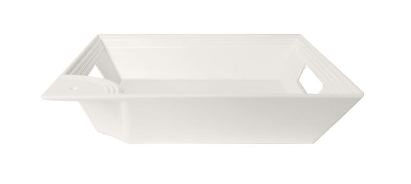 White rectangular tray with handles on a white background