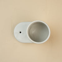 white ceramic pinstripes round cutie container