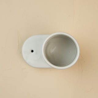 white ceramic pinstripes round cutie container
