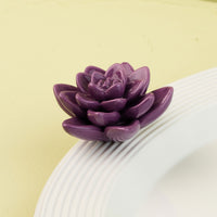 Purple succulent flower mini on a white plate with a green background