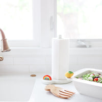 "over the rainbow" rainbow mini on our pinstripes paper towel holder on the kitchen counter next to the kitchen sink