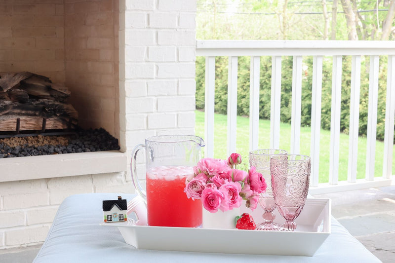 pinstripes melamine tray with welcome home mini and pink drink