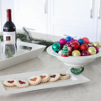 pinstripes bread tray with Christmas pickle mini and Christmas Tree mini and red and white minis