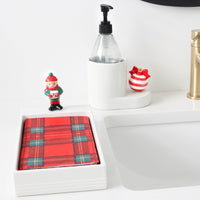 pinstripes melamine guest towel holder with caroler and cutie container with red and white mini